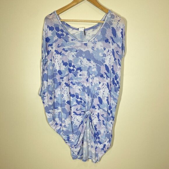 Akemi + Kin Anthropologie Womens Top Shirt Medium Blue Watercolor Oversize - Picture 1 of 13